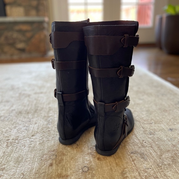 New OTBT Oiled Leather Buckled Moto Boots, black and brown size 6 - Picture 10 of 11